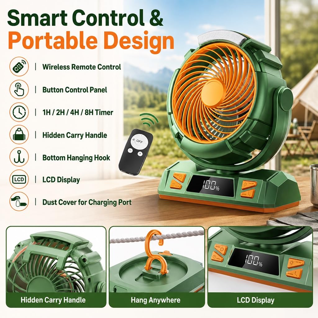 Ventilatore Da Campeggio Con Batteria Da 40000 MAh, 6 Velocità, Luce LED
