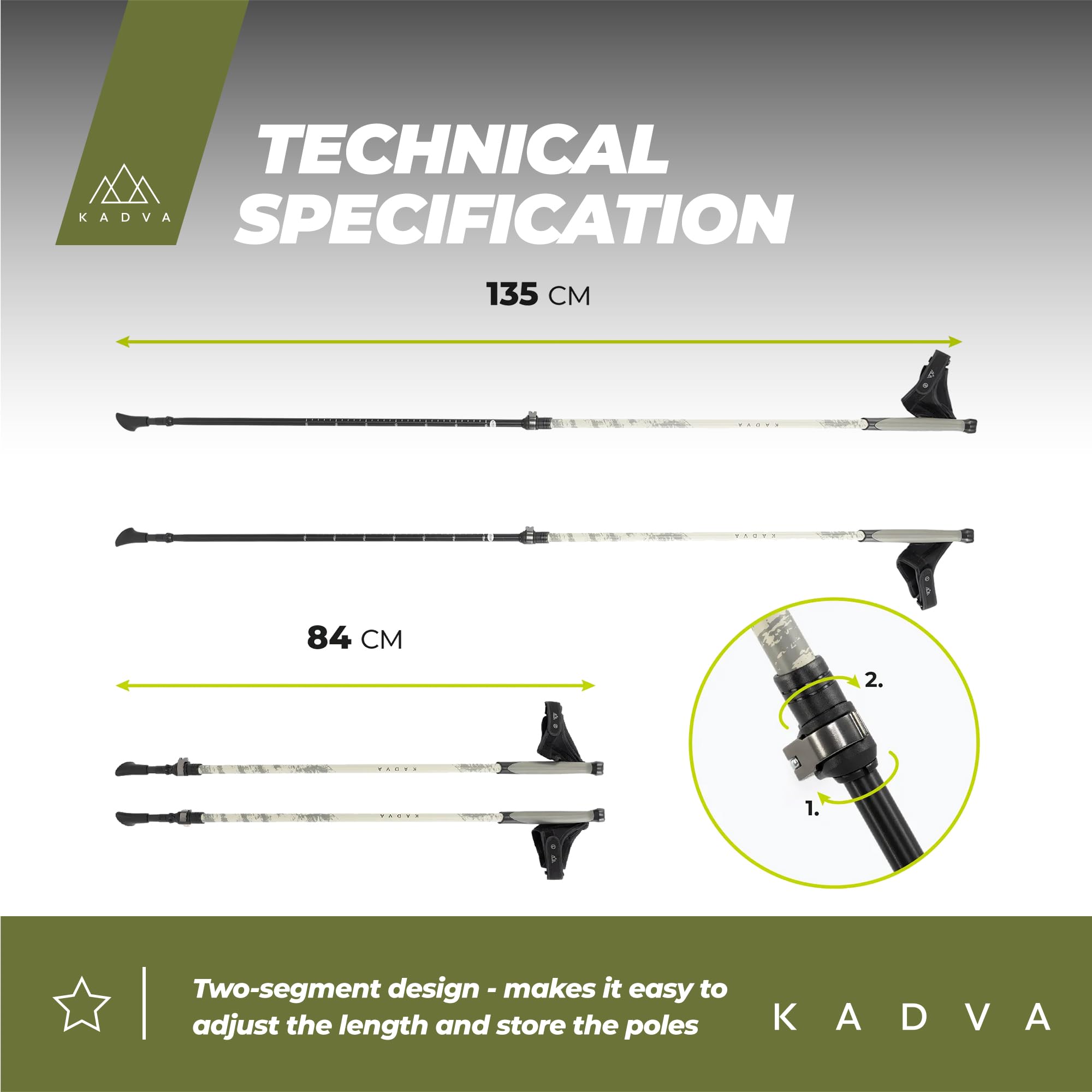 KADVA Bastoncini da Nordic Walking HALNA in Rosso|Verde Misura regolabile 84-135 cm Sistema Quick Lock per una chiusura stabile e sicura Punta in carburo durevole e resistente all'abrasione