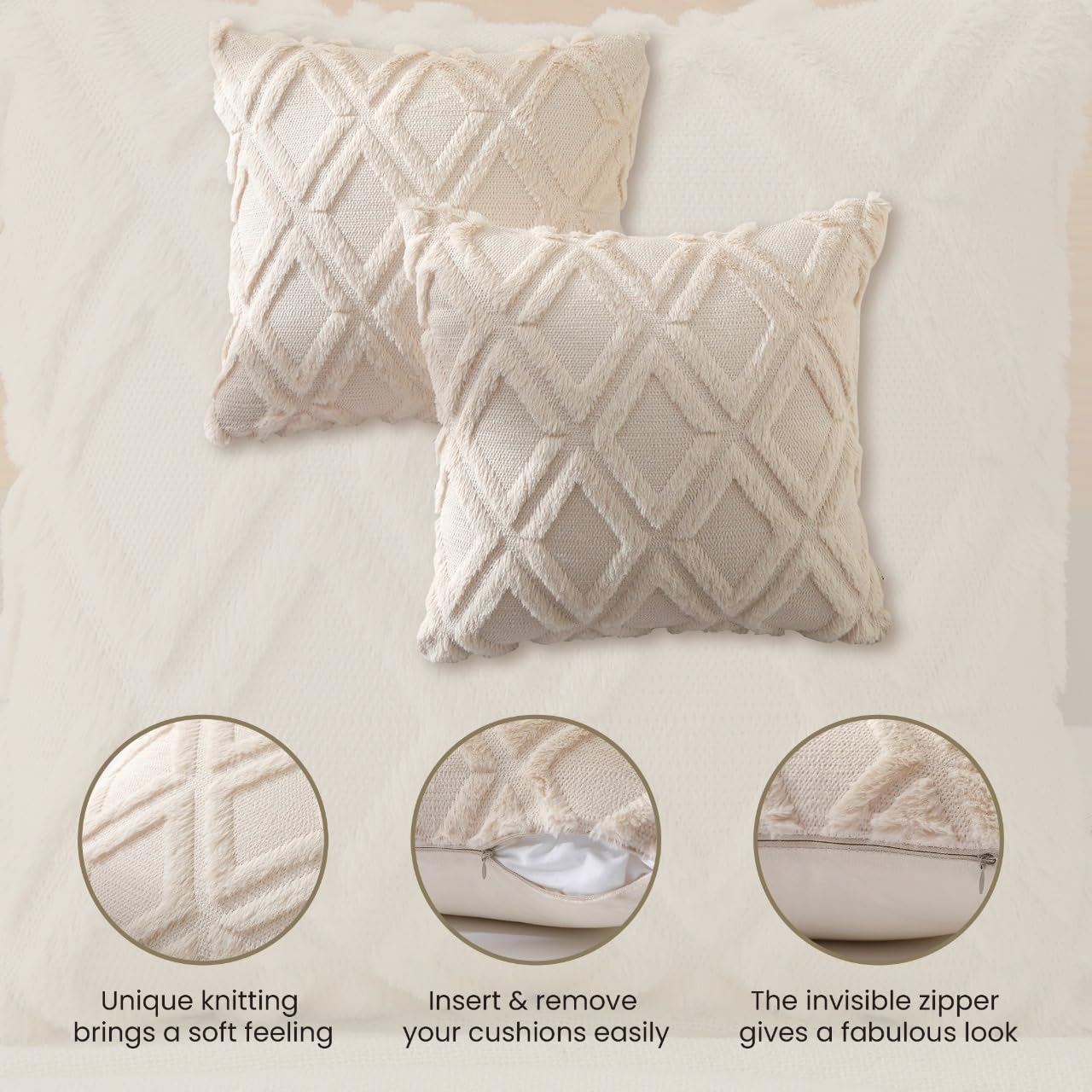 Pagnanno. Set of 2 & 4 Soft Velvet Cushion Covers 45x45cm(18x18 Inches) D8 Throw Pillowcases Square Covers for Chairs,living room,bedroom Invisible Zipper (45x45cm (18x18inch) - Image 4