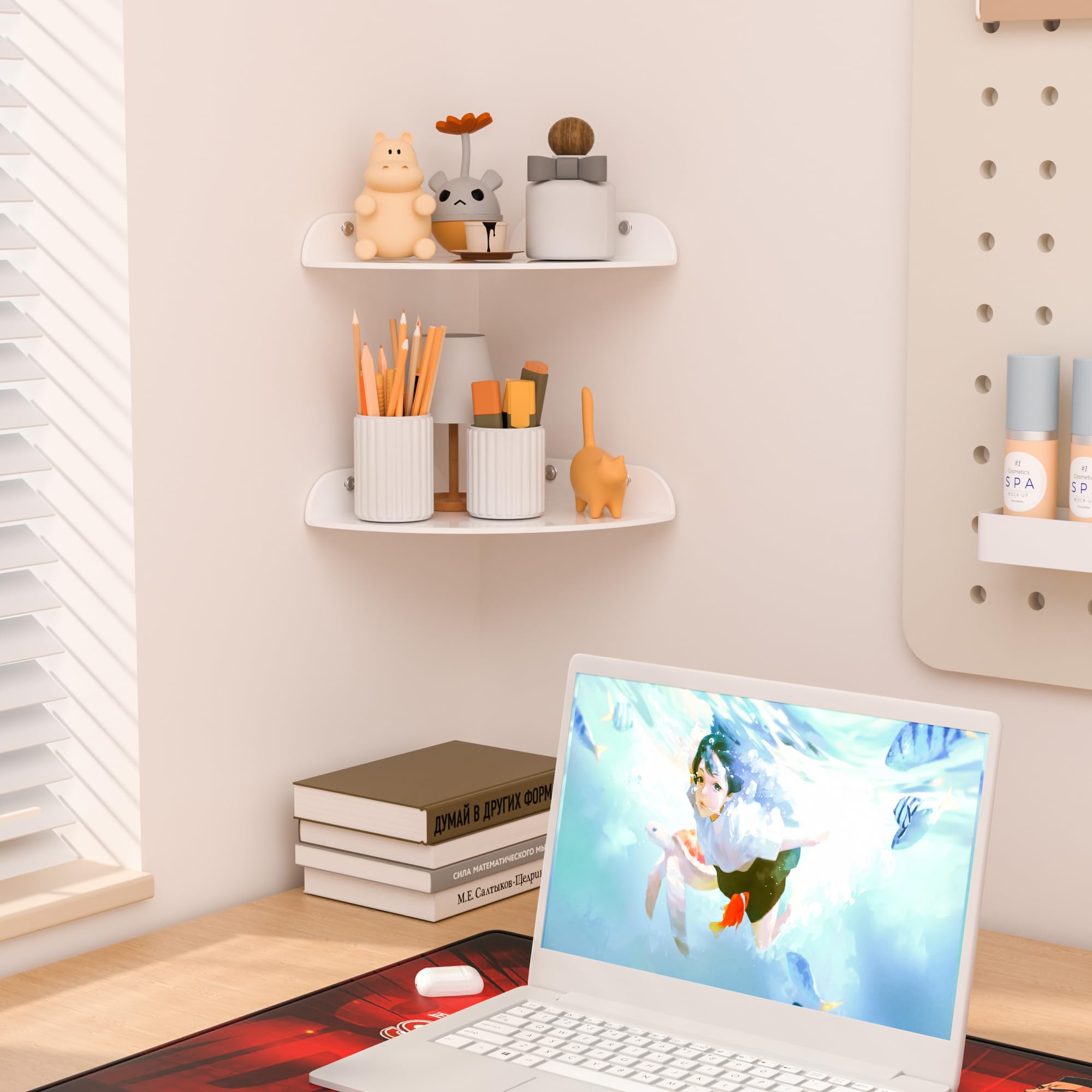 Sezanrpt 24 x 24 cm, set di 2 scaffali ad angolo in acrilico, per decorazione domestica, altoparlanti, telecamere di sicurezza, servizi igienici, piante, figurine, cosmetici, libri