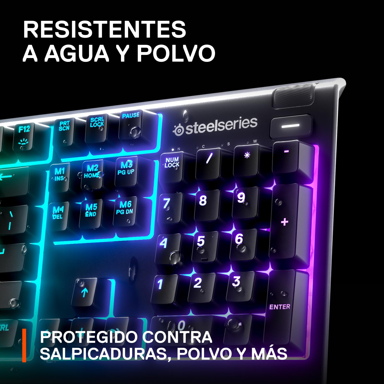 SteelSeries Apex 3 - Teclado Gaming - Iluminación RGB de 10 zonas - Resistencia al agua IP32 - Reposamuñecas magnético superior - Teclado QWERTY Español