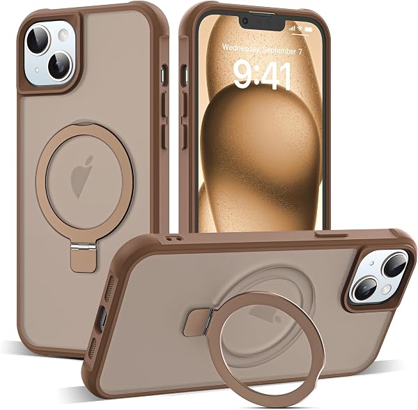 SKYLMW Compatible with iPhone 15 Plus Case with Stand,Desert Brown