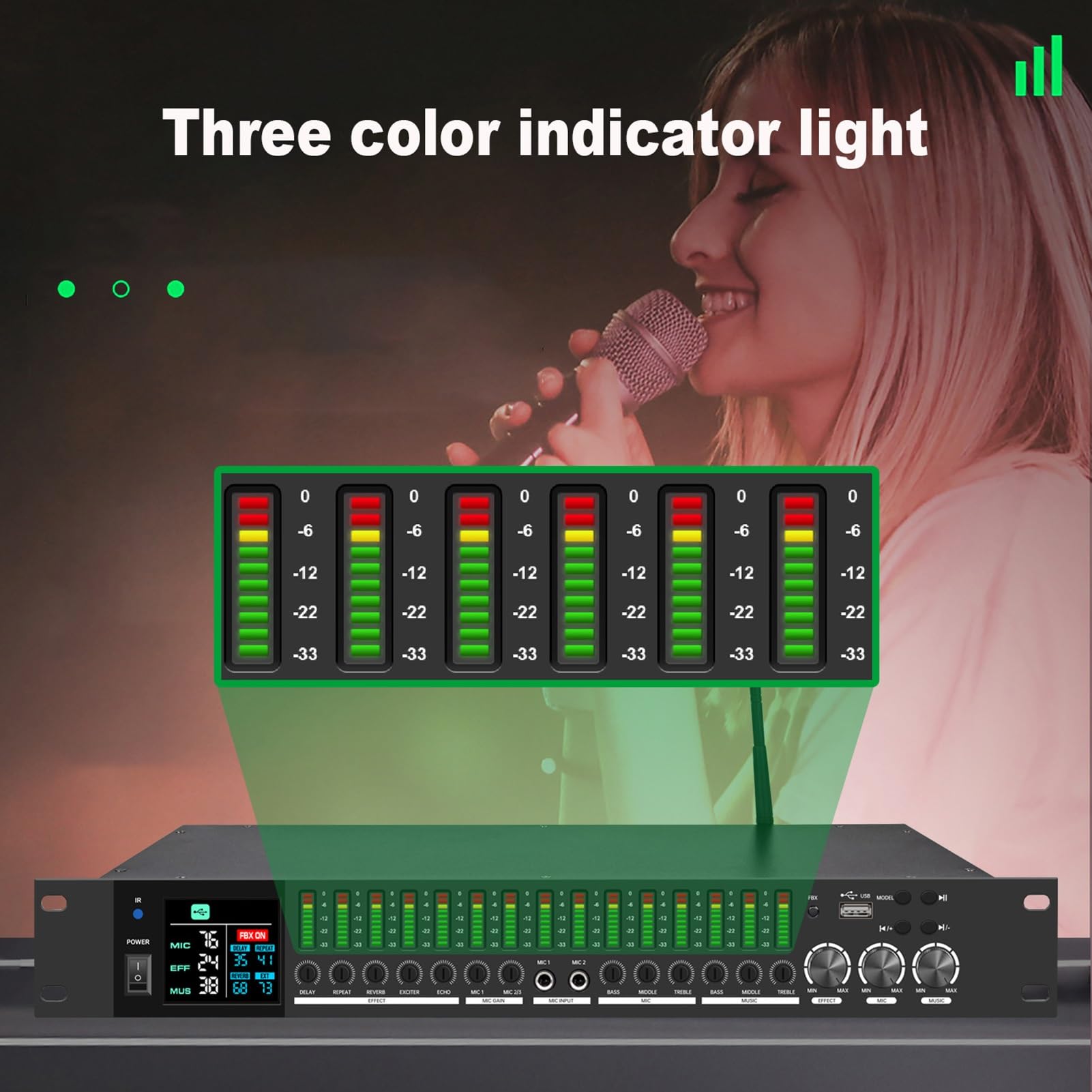 HFDJRWK Equalizzatore Digitale Ktv, Processore di Effetti Preamplificatore Digitale con Schermo LCD, Adatto for Sistemi di Riverbero Domestici e Karaoke