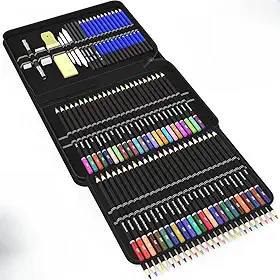 Conjunto de lápis de arte profissional com 95 peças, Kit de esboços para caderno de desenho, aquarela, grafite, metal, lápis de carvão para artistas iniciantes adultos e crianças adolescentes Premium