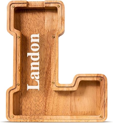 Summidate Alcancía grande de madera con nombre personalizado para niños y niñas letras del alfabeto letras de la A a la Z monedas billetes cambio de