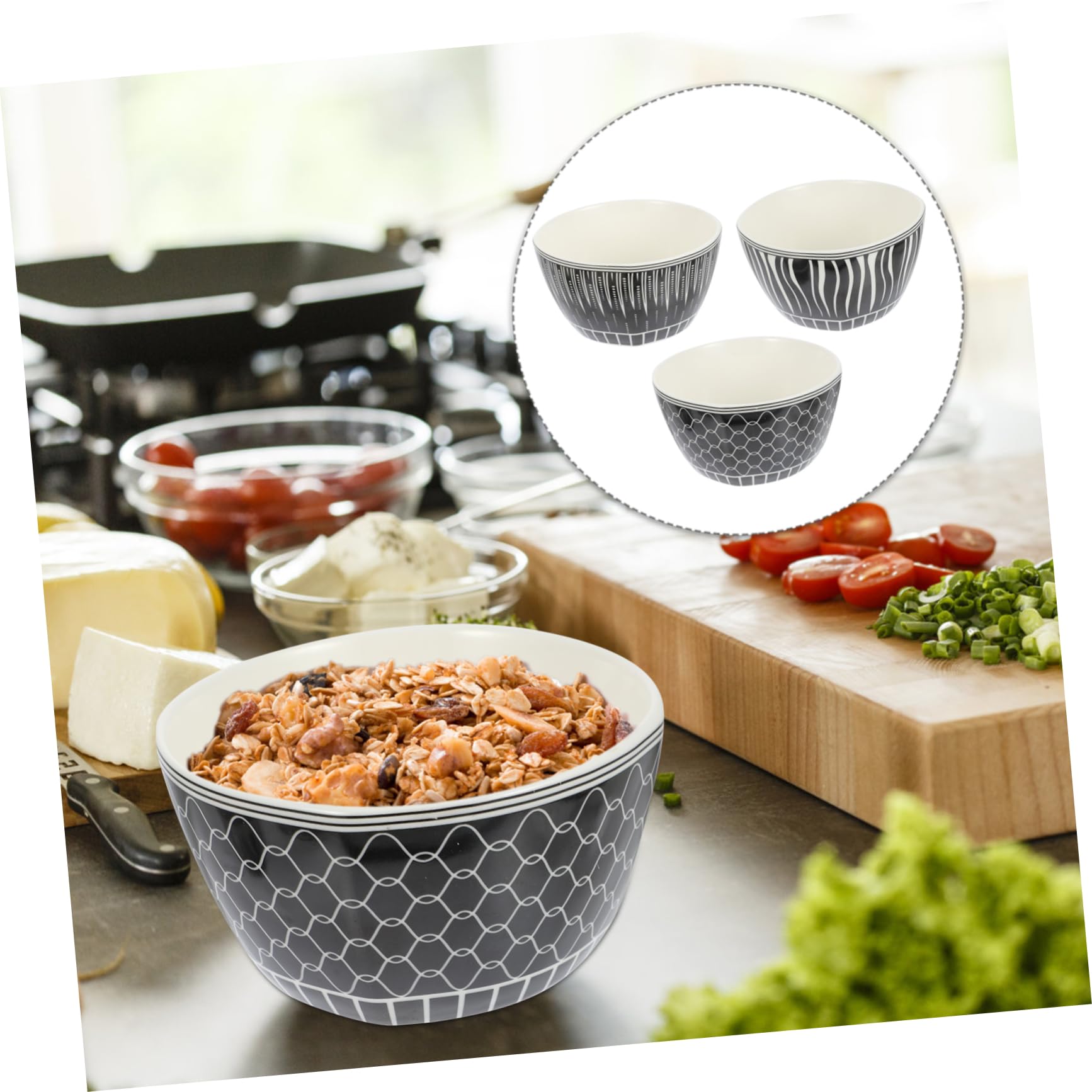 Ciieeo 3Pcs Japanese Style Bowls Home Soup Rice Bowls for Dinnerware and Design for Kitchen and Restaurant Use and Easy to Clean