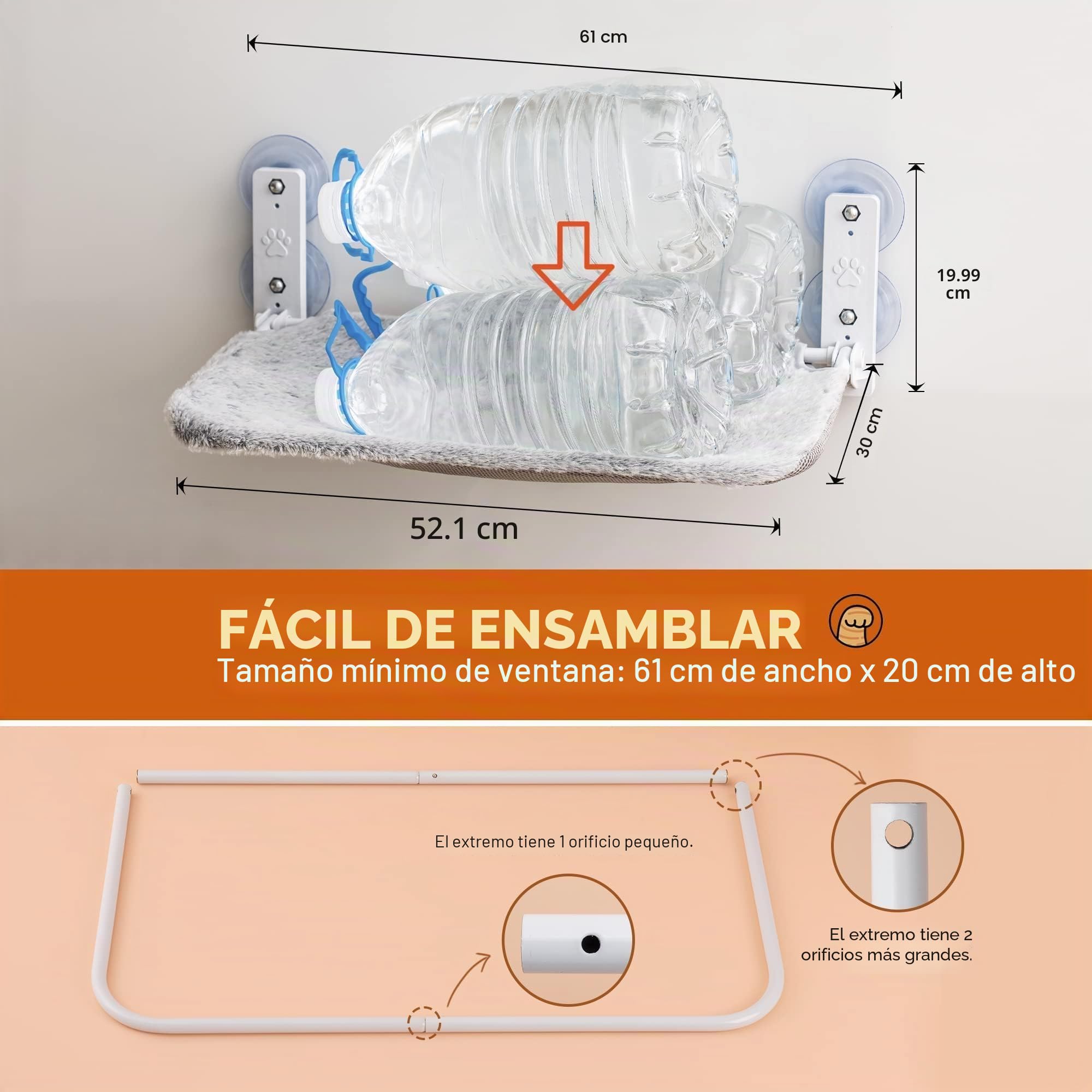 MEWOOFUN Cama de ventana para gatos, 54 x 30 cm, plegable, con ventosas estables, para hasta 18 kg, gris