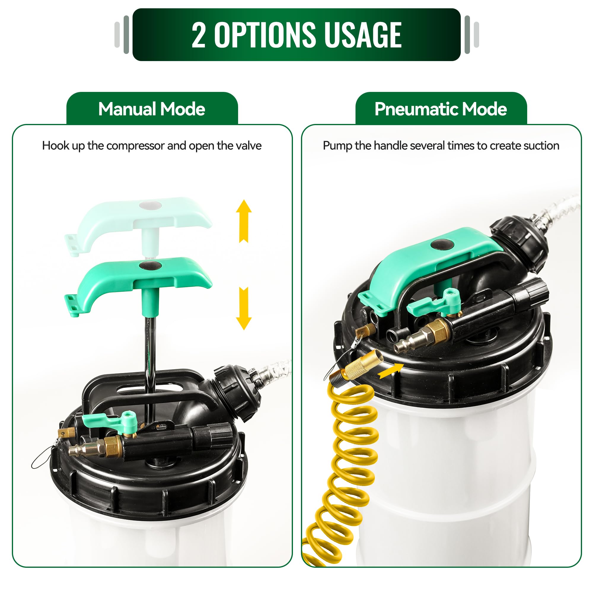 Extractor de fluido neumático manual de 7,5 L, extractor de bomba de vacío con cambio de aceite con 4 tubos y una manguera de purga de frenos para automóviles, barcos