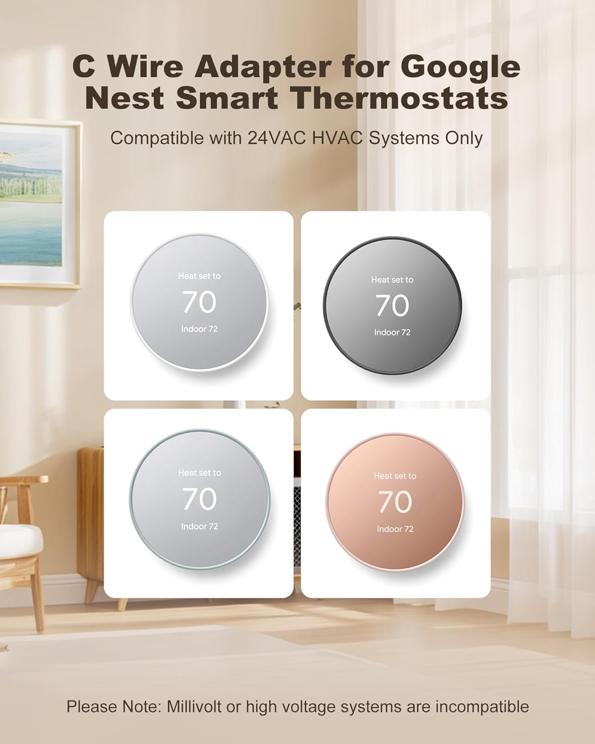 C Wire Adapter for Google Nest Thermostat, Replacement for Nest Power Connector Works for Nest Thermostat, Learning Thermostat 3rd gen and for Nest Thermostat E, C Wire Substitute for Smart Thermostat