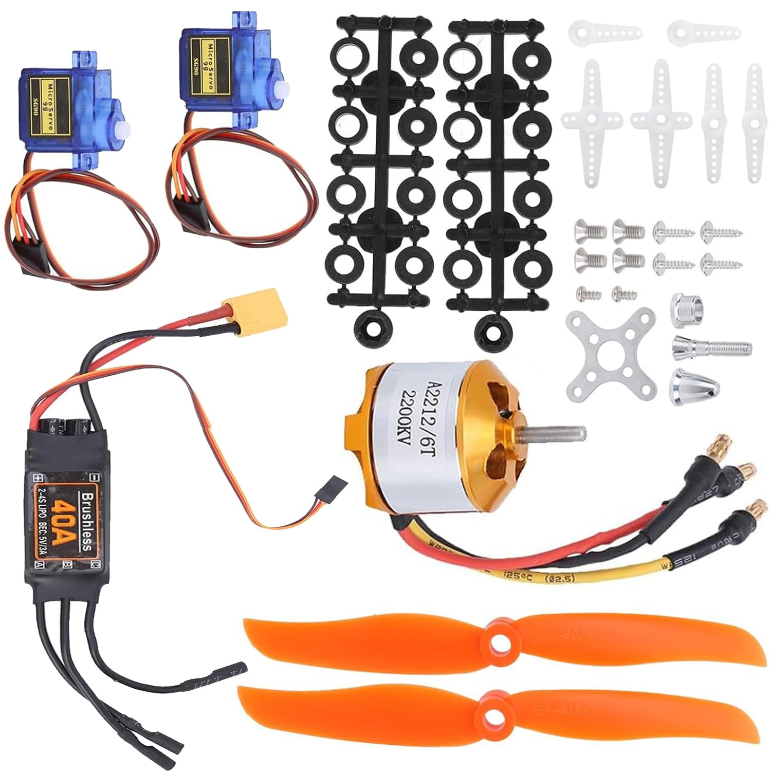 Motore per aeroplano RC, 2212 KV2200 Motore Brushless 40A XT60T SG90 Servo 6035 Kit di accessori per elica per aerei RC Aereo RC Quadcopter Aereo ad ala fissa elicottero aereo aereo