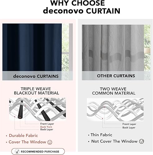 Miniatura 8 de Deconovo 2 paneles de cortinas opacas de protección de privacidad color azul marino con bloqueo de ruido negro con aislamiento térmico para