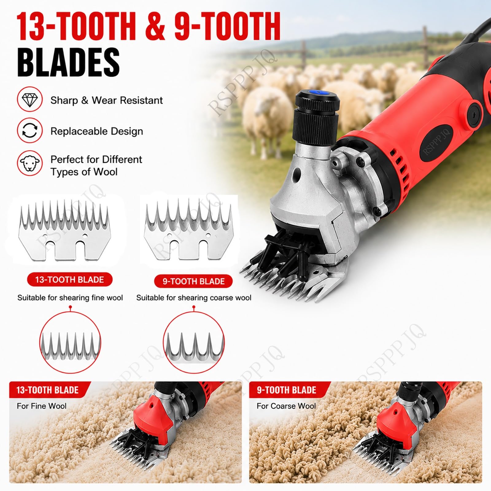Tosatrice elettrica for pecore, forbici cesoie for capre e cavalli, lama da 9+ 13 denti, 6 marce, for pecore, capre, lama, alpaca