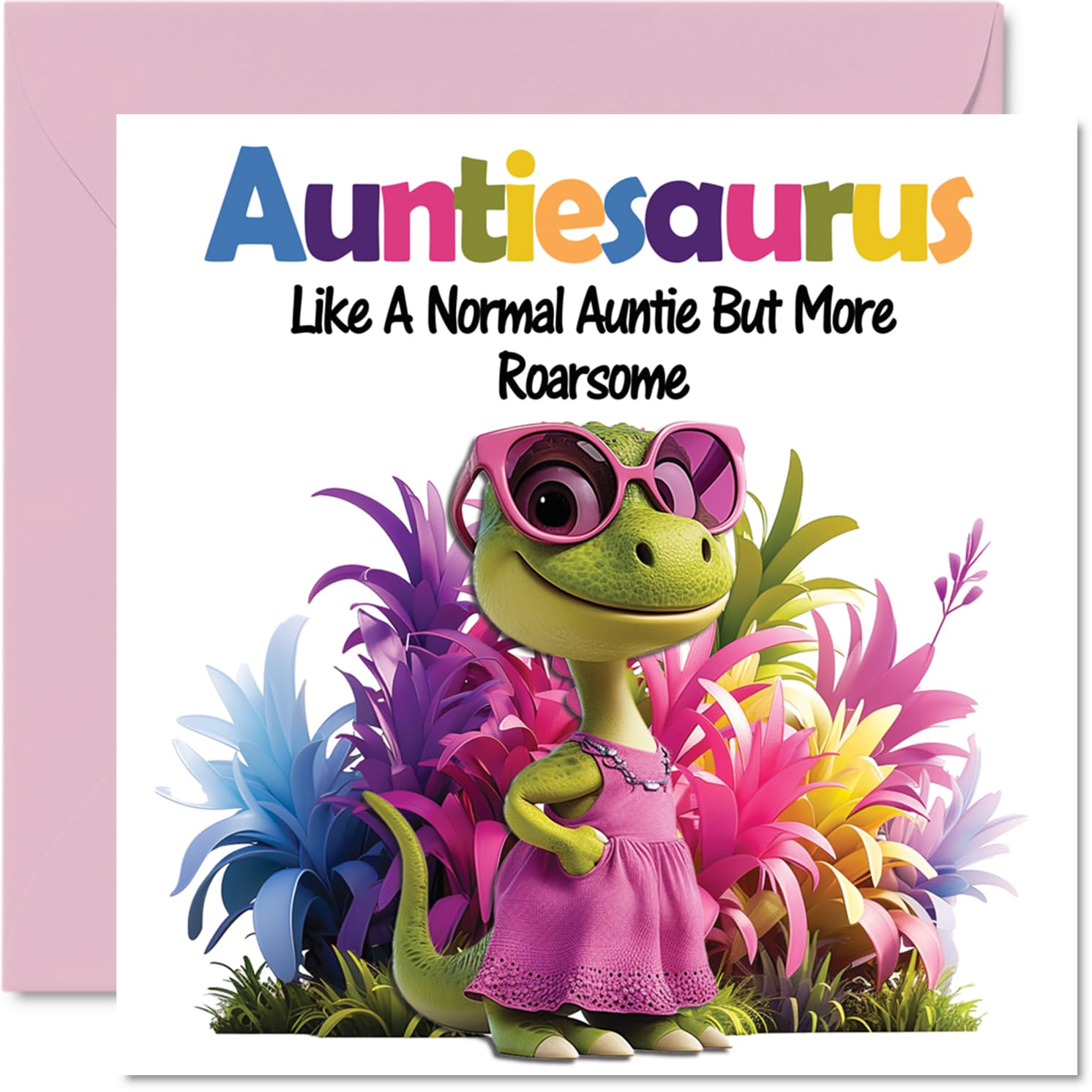 Auntie Birthday Card - Roarsome Auntiesaurus - Happy Birthday Card for Auntie Aunty Aunt from Nephew Niece, 145mm Dinosaur Bday Greeting Cards