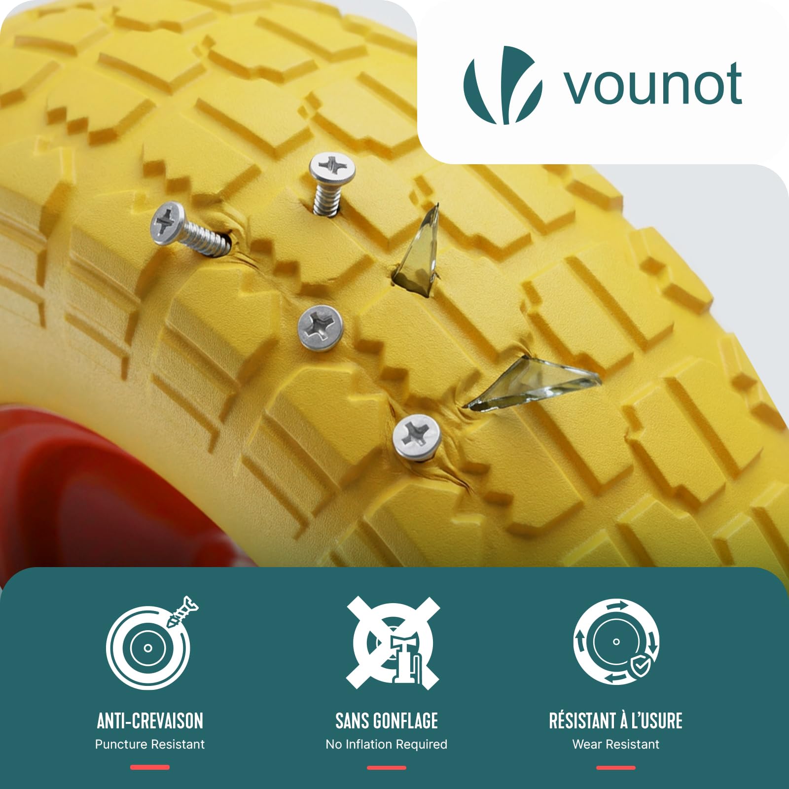 VOUNOT® Lot de 4 Roue Increvable 3.5-4 en PU Roue de Brouette 260x85mm Alésage de 16 mm avec Roulements à Billes pour Diable Chariot et Remorque de Jardin Jaune