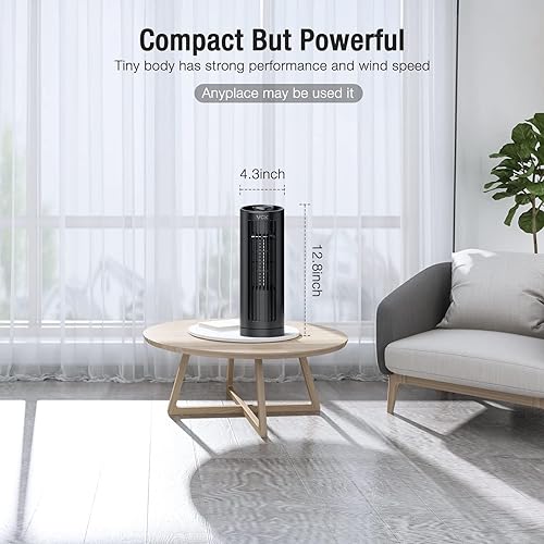 Miniatura 6 de VCK Ventilador de torre de 13 pulgadas, ventilador de escritorio de oscilación de 70 con 3 velocidades, 3 modos de viento, diseño seguro sin aspas,