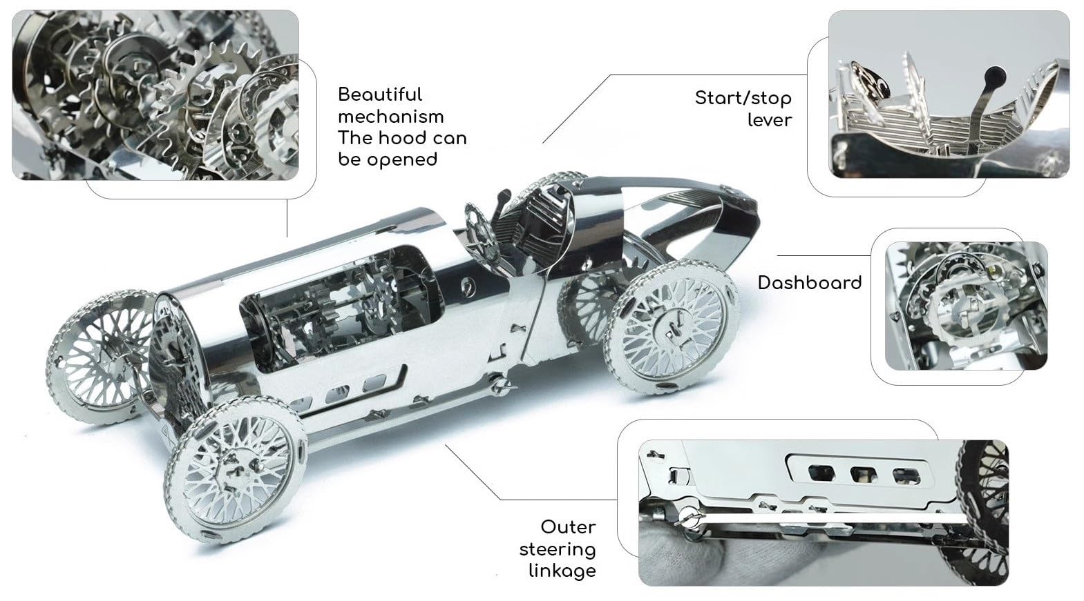 Zestaw puzzli metalowych 3D dla dorosłych, zestawy modeli samochodów sportowych napędzanych mechanicznym mechanizmem zegarowym,do samodzielnego montażu,idealny wystrój pokoju i wybór 92 szt.