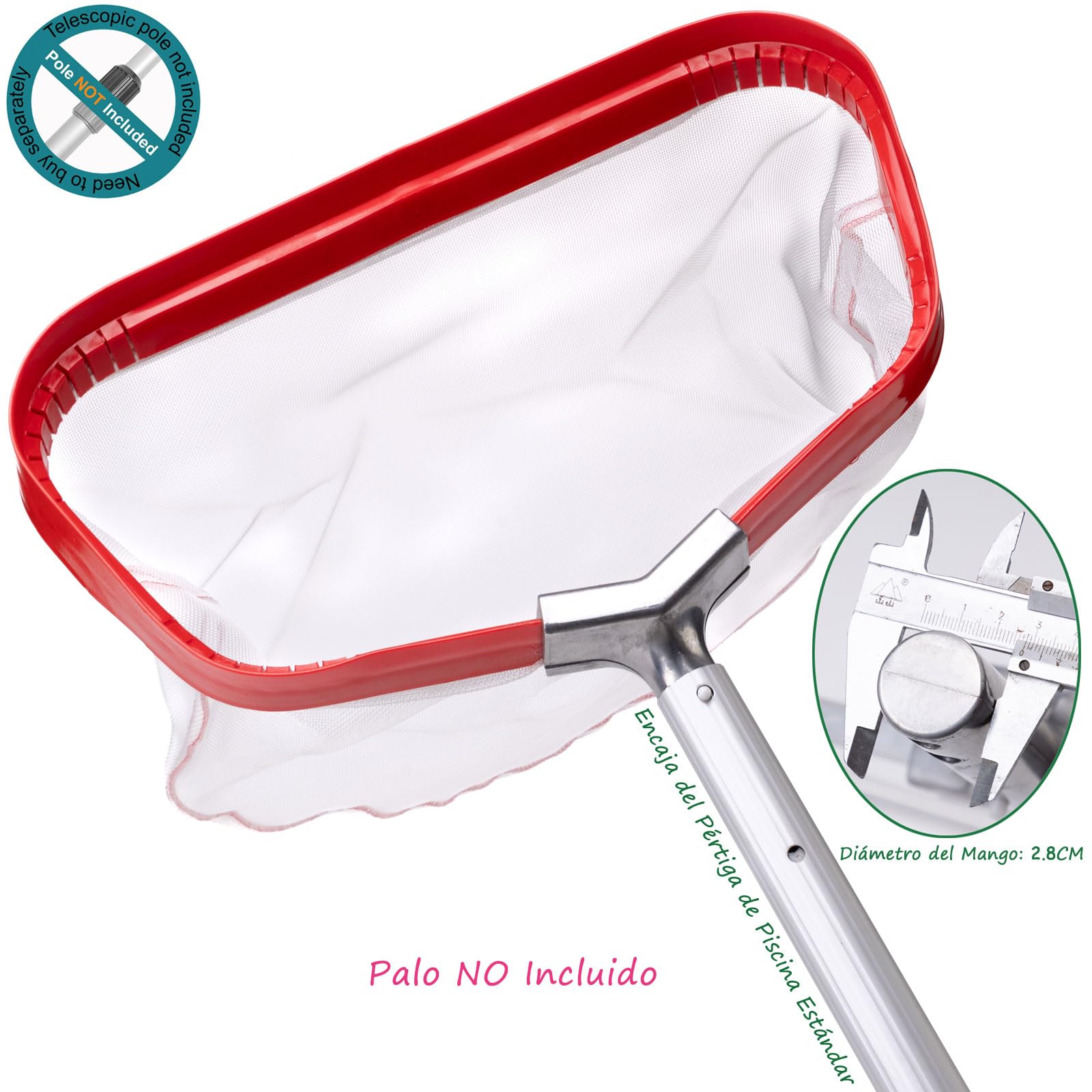 Profesional RecogeHojas Piscina, Carga Pesado Rastrillo para Estanque con Marco de Aluminio, Bolsa de Red de Nailon Anti Desgarro para Recoge Hojas Mojado Ramas, Pool Rake Skimmer Net