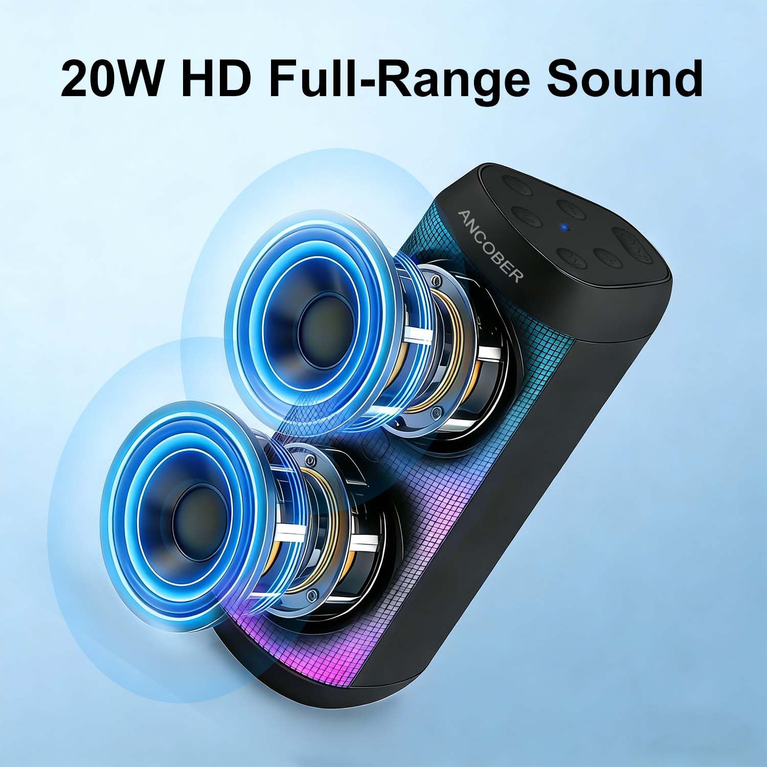 Altoparlante Bluetooth, altoparlante wireless portatile con suono forte stereo HD, luci LED RGB, tempo di riproduzione 36 ore, accoppiamento surround TWS, impermeabile IPX4, BT5.3 con AUX, per esterni
