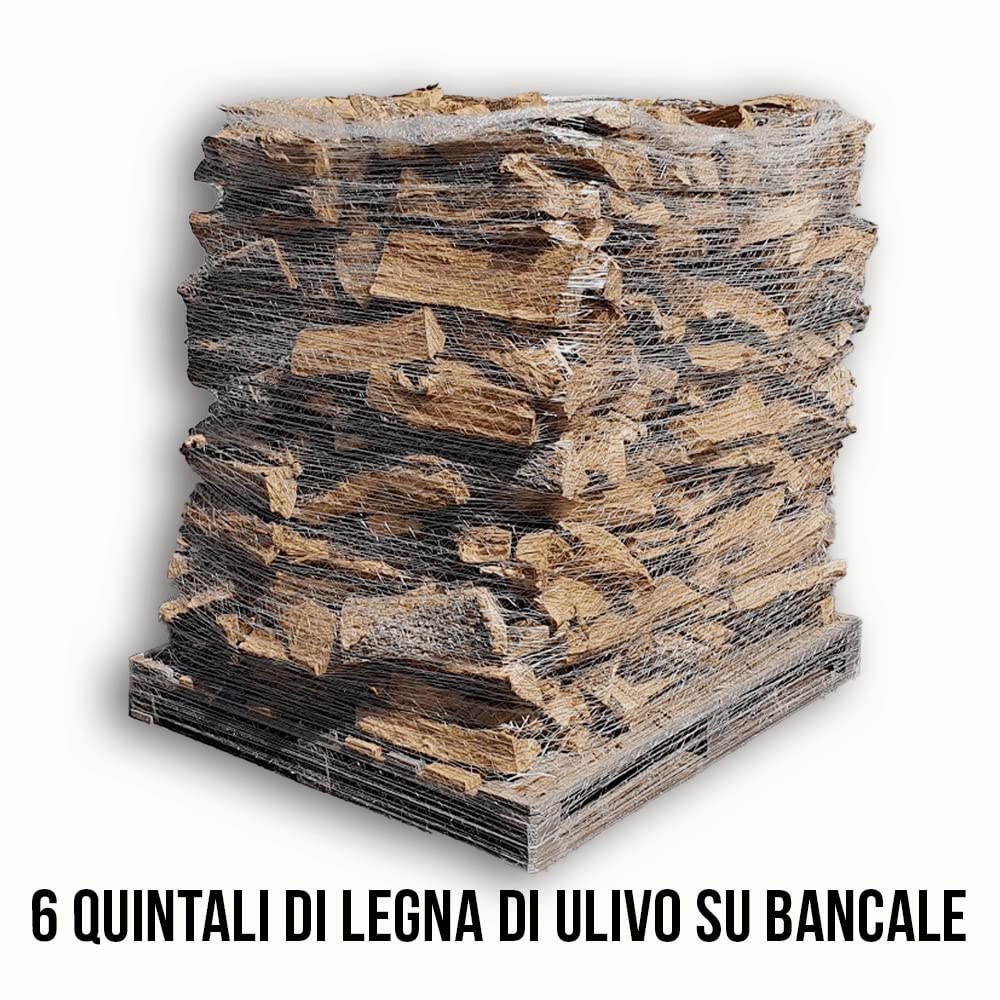 FEMIRO Legna da Ardere di Ulivo per Stufe 25–30 cm su Bancale 700 kg – Legna per Stufa e Camino – 100% Ulivo Made in Italy – In Omaggio 4 Sacchetti di Scaglie di Ulivo Accendifuoco