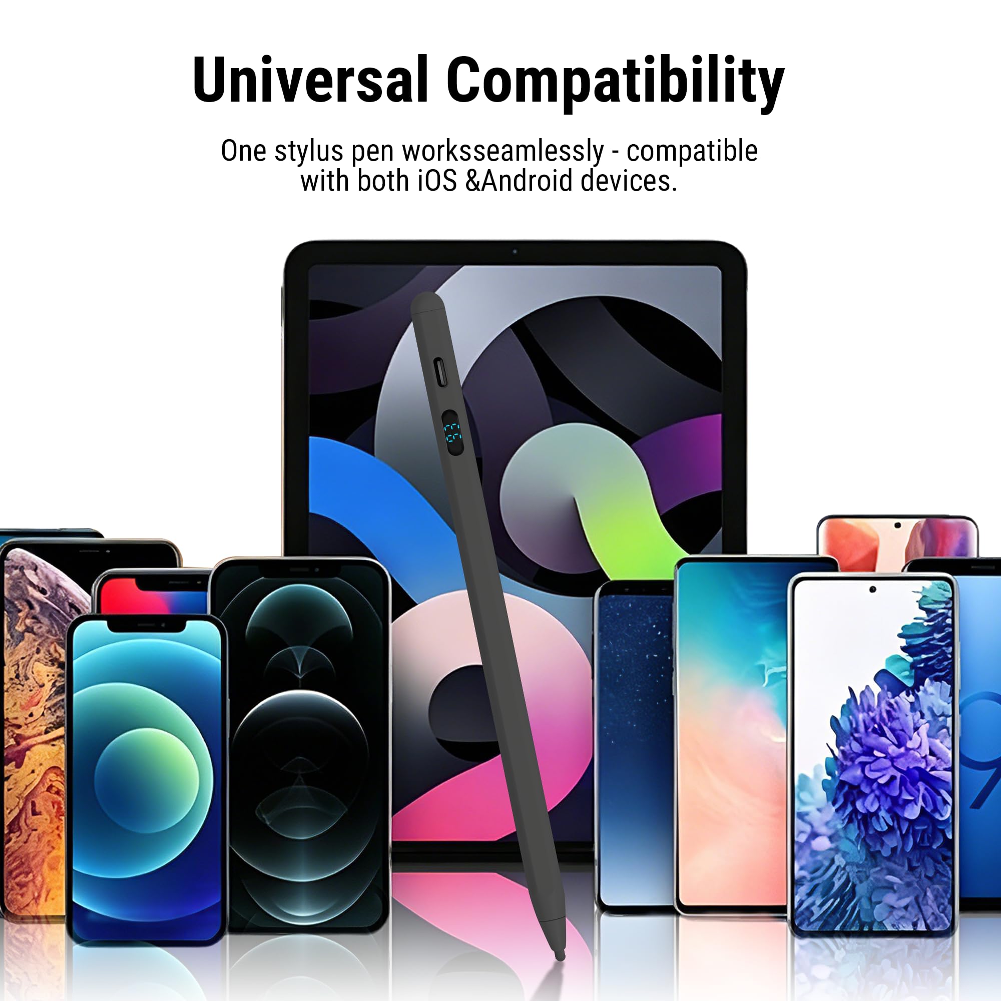 Lápiz capacitivo 2 en 1 de doble modo con pantalla LED, lápiz digital activo con rechazo de palma para iPad, iPhone, Samsung, Android e Switch, sensibilidad de inclinación, carga rápida, sin Bluetooth