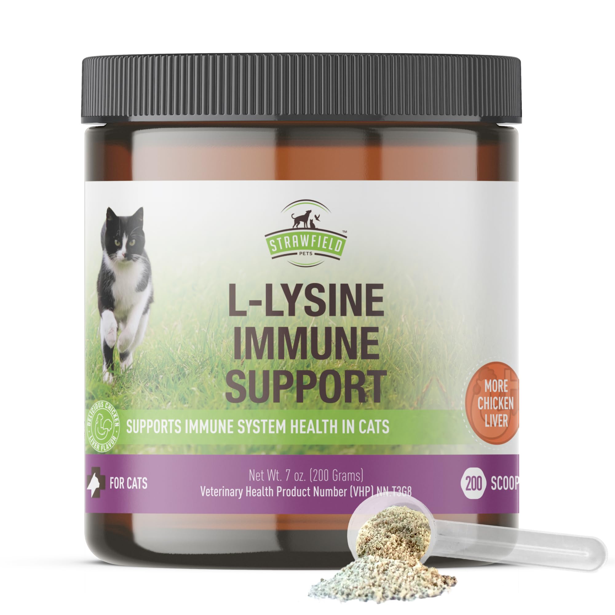 Strawfield Pets L-Lysine Immune Support for Cats & Kittens - 200g Chicken Liver Flavor Granules with Scoop, Immune Health Supplement Cat Cold Relief, Sneezing, Congestion, Running Nose, Watery Eyes