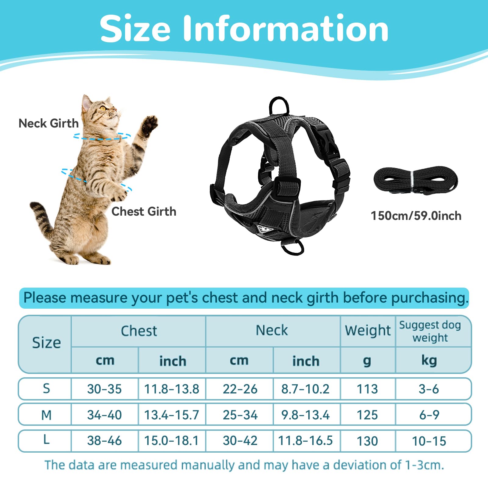 Cat Harness and Lead Set, Adjustable Kitten Harness and Lead Set including Reflective Strips Escape-Proof - Image 2
