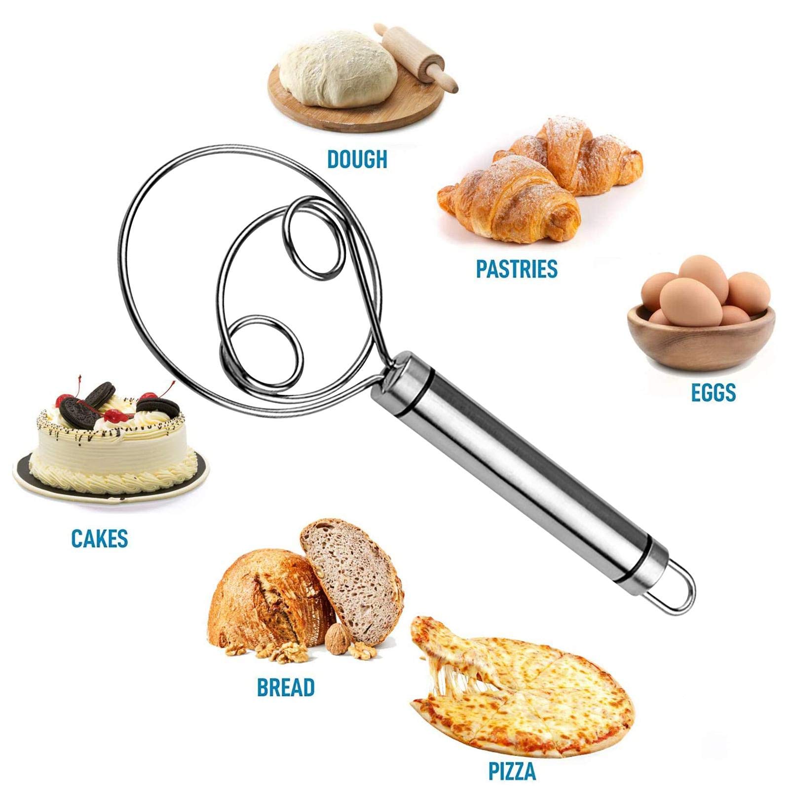Dänischer Teigbesen, Edelstahl, Handmixer für Brot und Desserts, Backutensilien, Einzel- und Doppelaugen-Design, perfekt für Hobbybäcker und Profis
