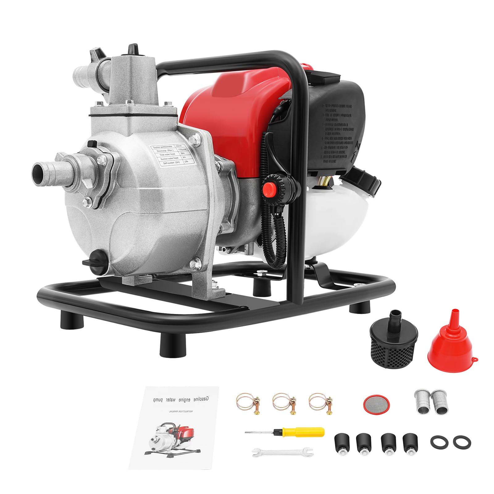 JLYNOWPT 1" Trash Pump, 4 Stroke Gas Powered Water Pump with Filter and Funnel, Gasoline Engine Water Pumps with 7.9m/26ft Max Suction, 24m/72ft Max