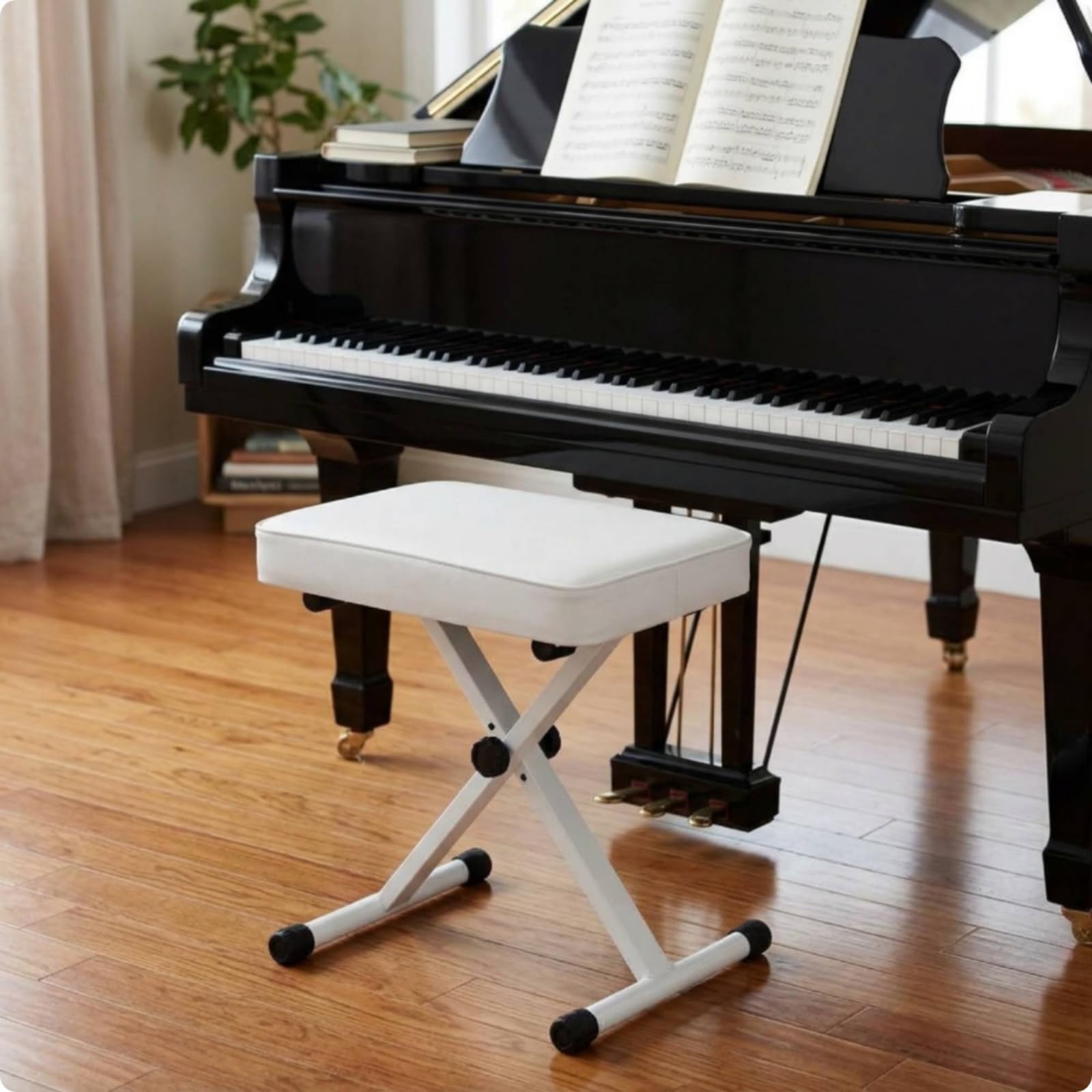 Höhenverstellbare Adjustable Piano Bench Höhenverstellbar Faltbare Klavierbank Faltbar X-förmiger Klavierstuhl für Keyboardspieler, Proberaum, Schwarz