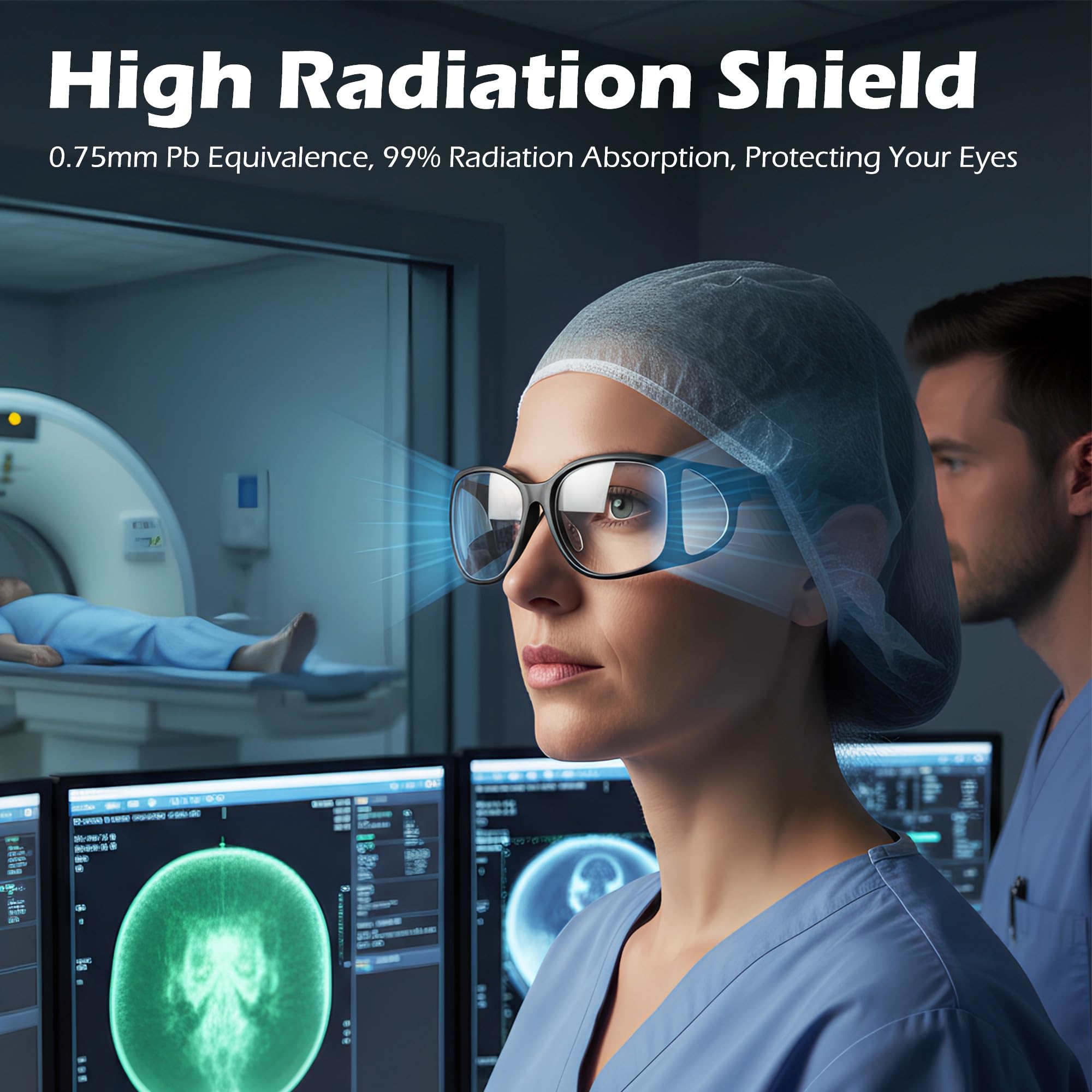 Gafas de protección de plomo de rayos X de 0,75 mmpb, gafas de seguridad ocular con protectores laterales, gafas de asistente dental de laboratorio con estuche de almacenamiento, paño de limpieza
