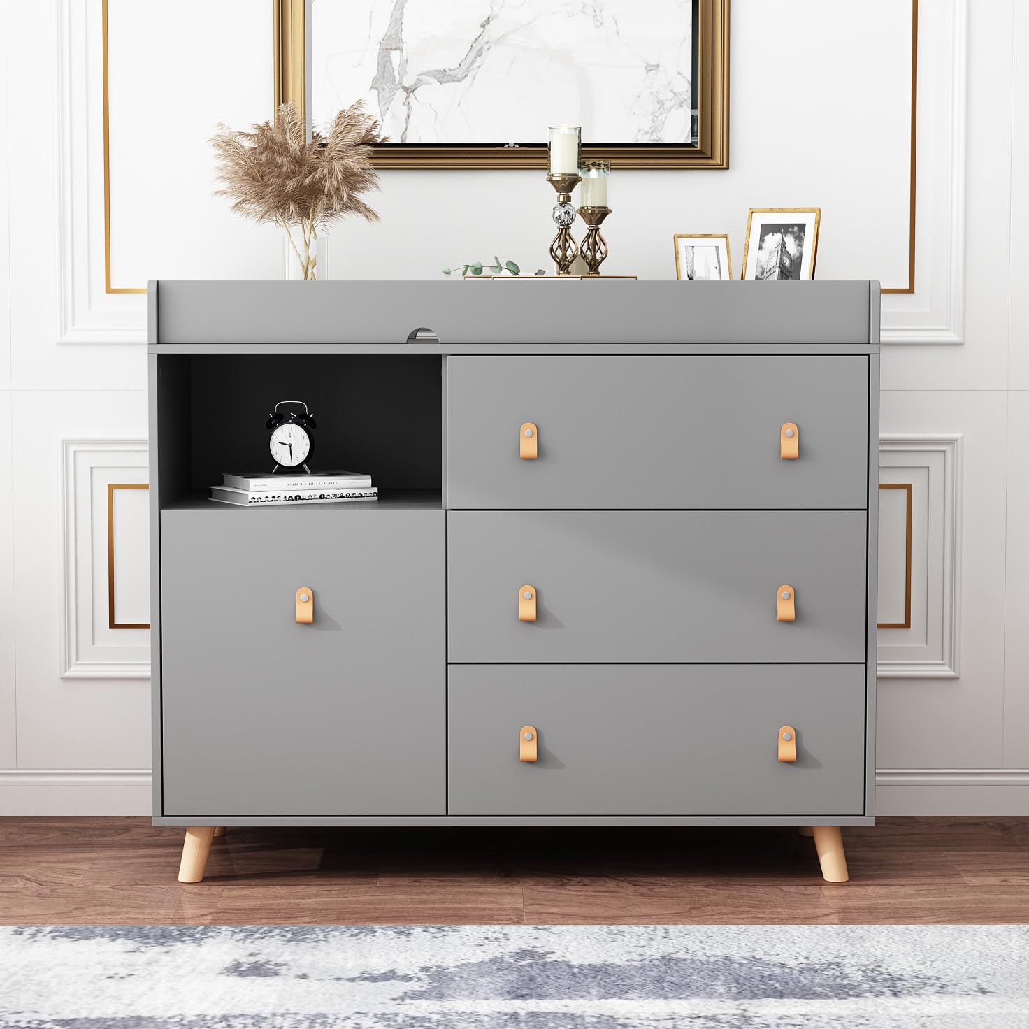Baby Dresser Changing Table With Drawers Shelf Hidden Laundry