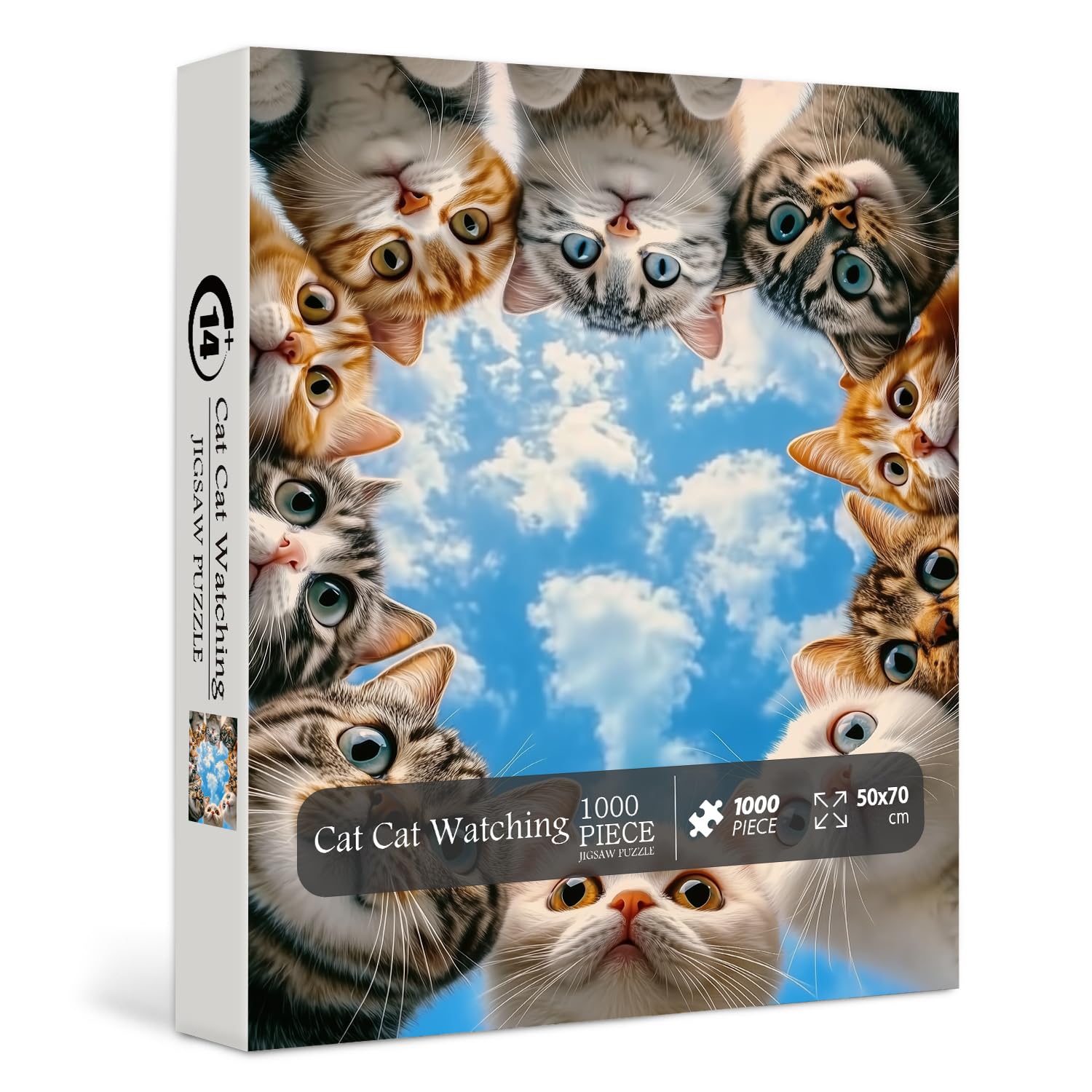 PICKFORU Funny Cats Puzzles for Adults 1000 Pieces, Cute Cat Watching Jigsaw Puzzles, Impossible Hard Unique Animal Puzzle
