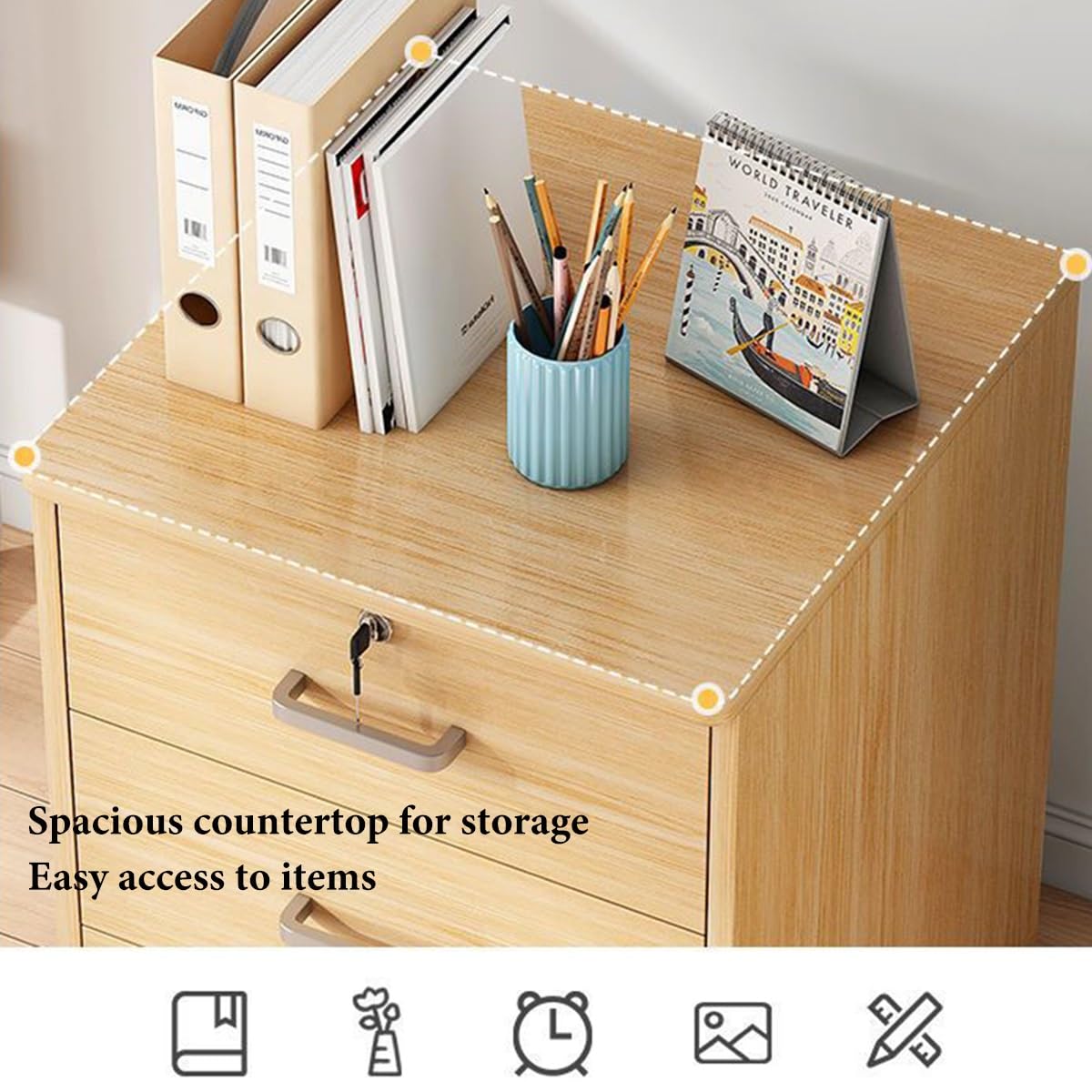 Armoire de classement verticale en bois avec clé, nizer mobile à 4 tiroirs sur roulettes pour dossiers juridiques//A4, idéal pour le bureau à domicile (couleur : blanc)