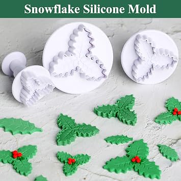 3Pcs Christmas Holly Leaf Fondant Plunger Cutters Set for Fall