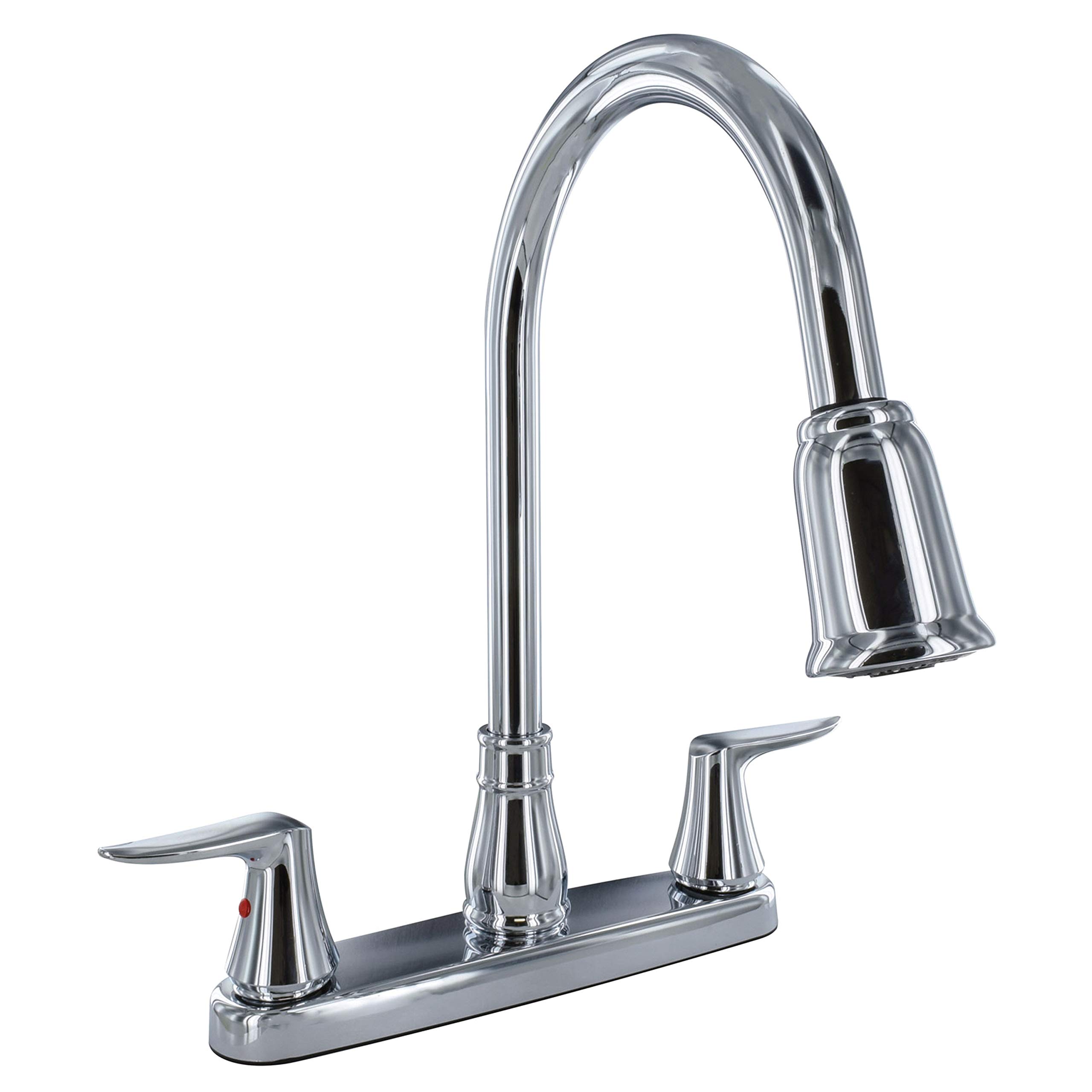 Valterra PF221306 Faucet 8" Deck Chrome Hi-Arc Spout Pull-Down 2-Handle