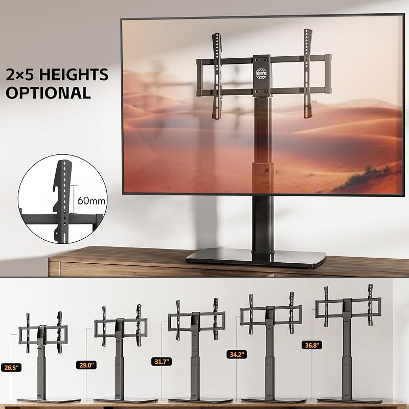 FITUEYES Univerzális TV Állvány 43-85 Colos Lapos és Ívelt TV-khez, 50 kg Teherbírás, Forgatható, Állítható Magasság, VESA 600x400