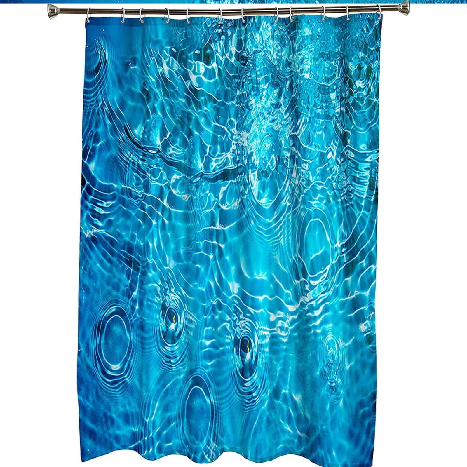 Cortinas de ducha rústicas, cortina de ducha azul, patrón de agua, poliéster, 66 x 80 pulgadas
