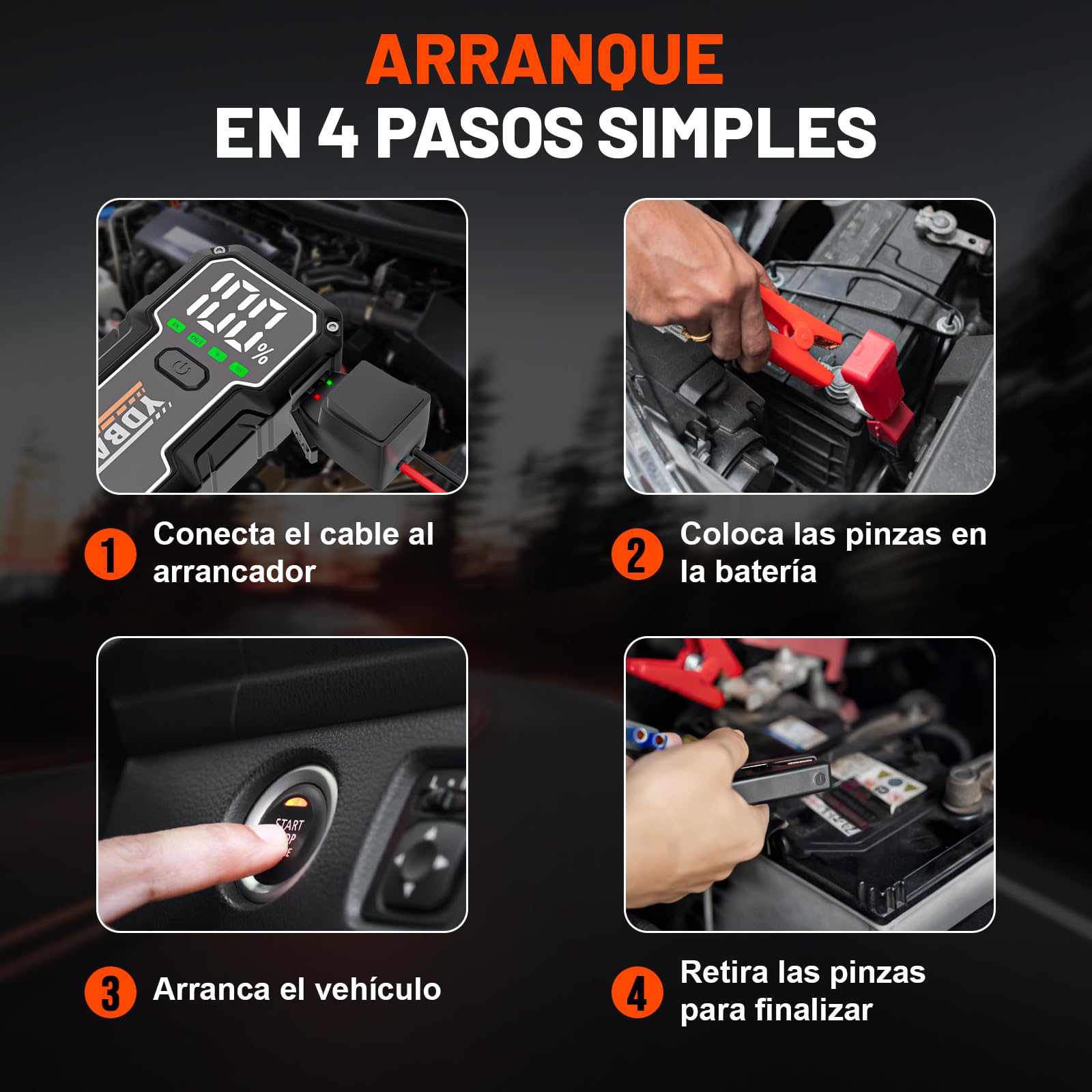YDBAO Arrancador de Coches 8000A 12V Arrancador de Baterias de Coche Moto (para Todo Gasolina o 10L de Diésel) Jump Starter Protección Inteligente Linterna LED Pantalla LCD y Clips de Seguridad