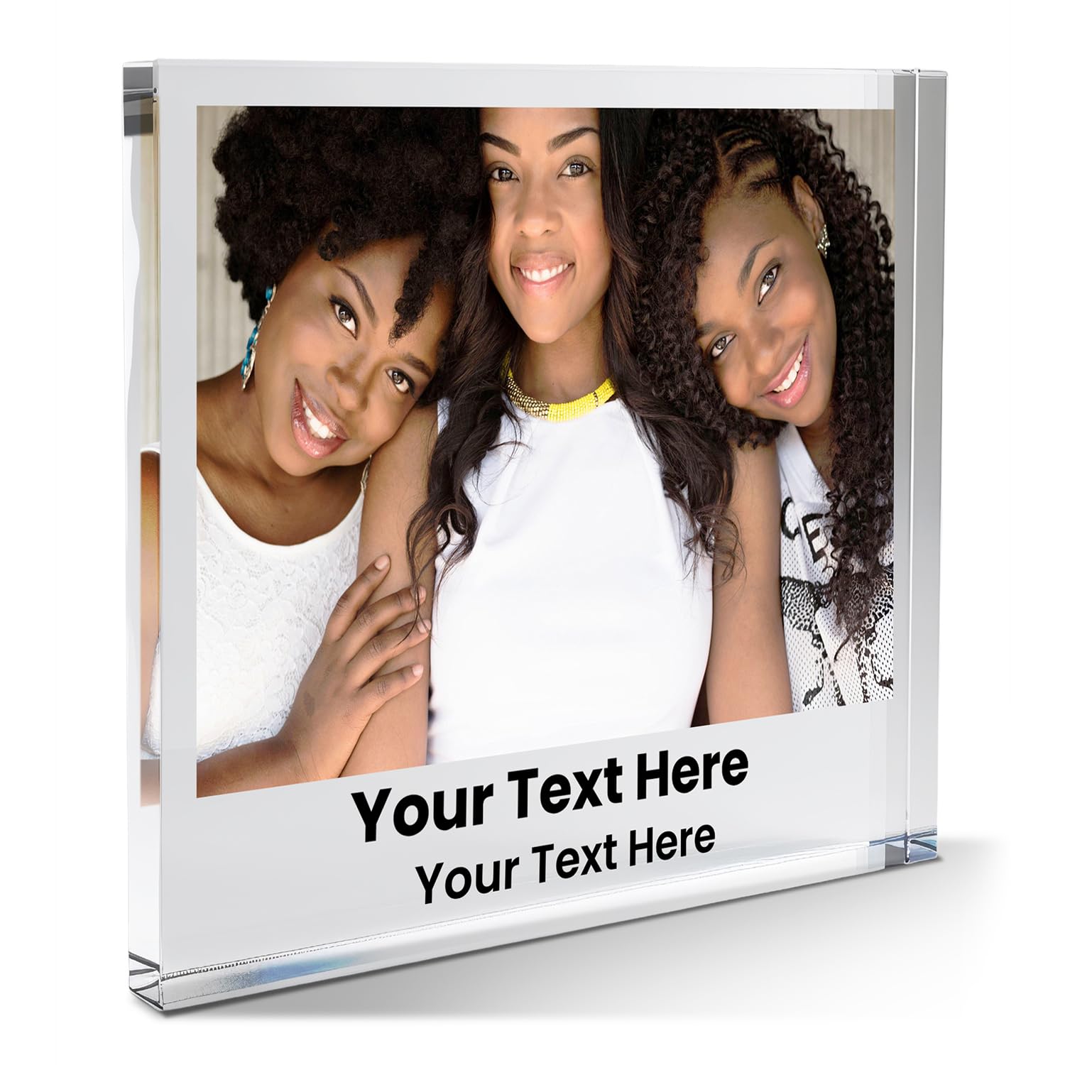 1 Personalised Photo Text Upload Portrait Acrylic Freestanding Photo Frame Block or Coaster as Gift Present, Father's Day, Valentine, Christmas, Wedding, Mother's Day 100mm X 100mm PTS Personalised