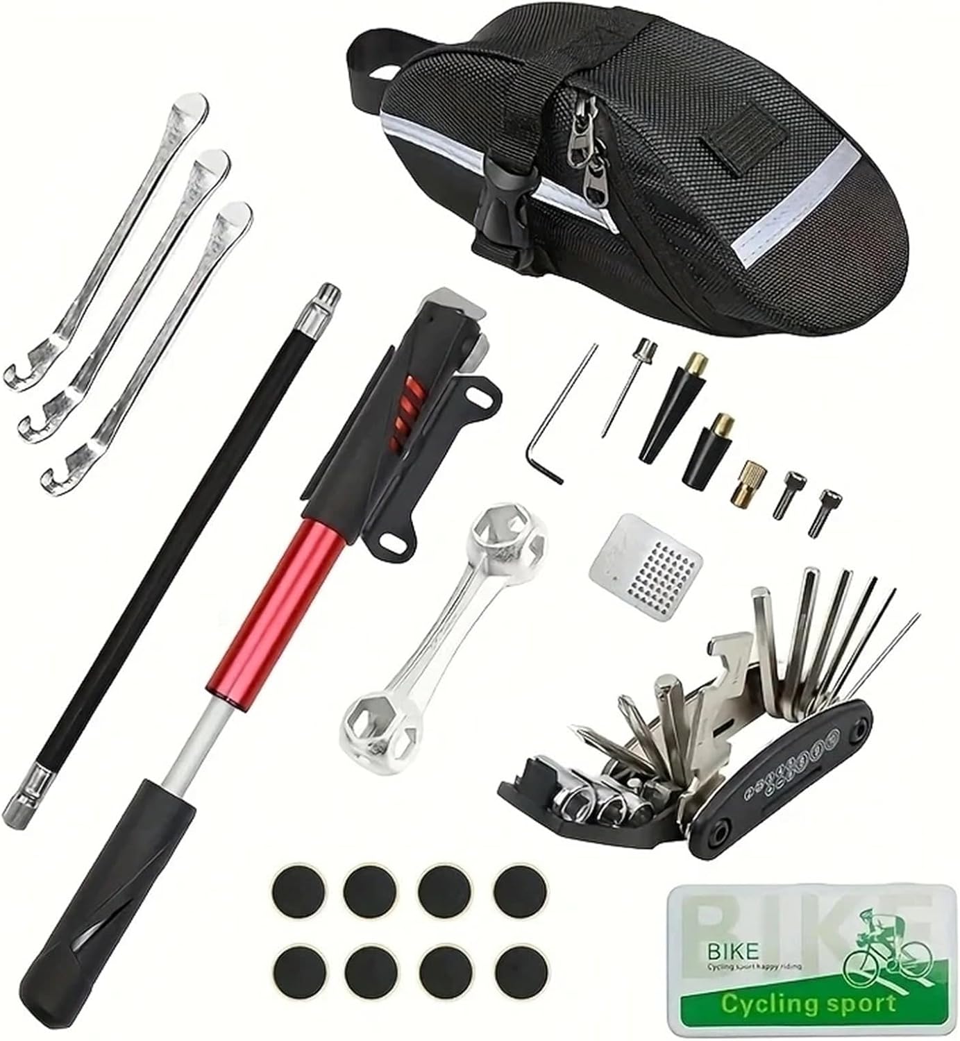 Bike Tool Kit 1/2Set Bicycle Tool Set Air Pump Box Glue-Free Tire Repair Combi