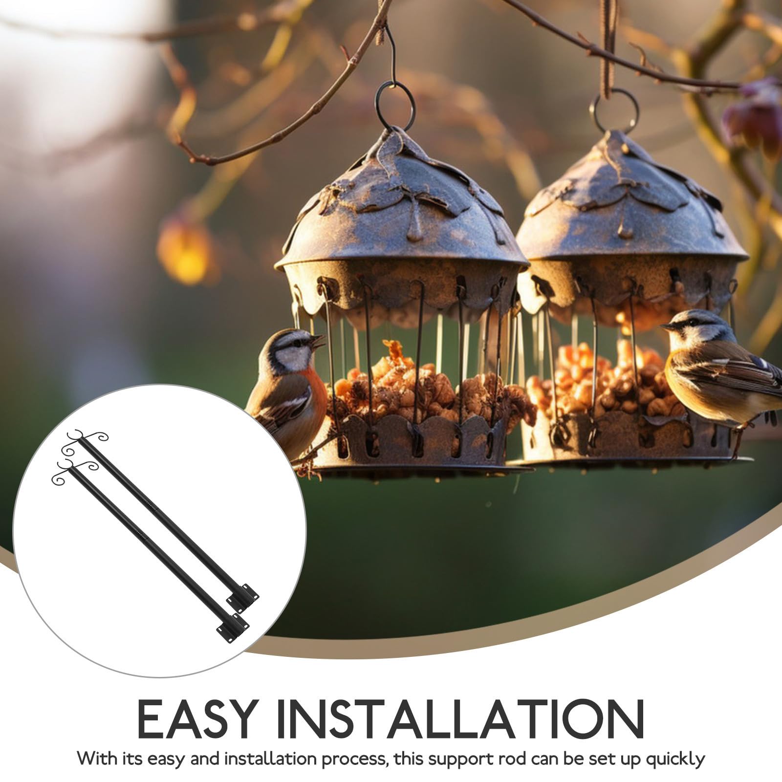 Didiseaon 2 Set Palo di Supporto per Luci da Esterno, Acciaio Inox Nero | Sostiene Fili Sospesi e Mangiatoie, Installazione Semplice, per Giardino, Terrazza e Recinzione