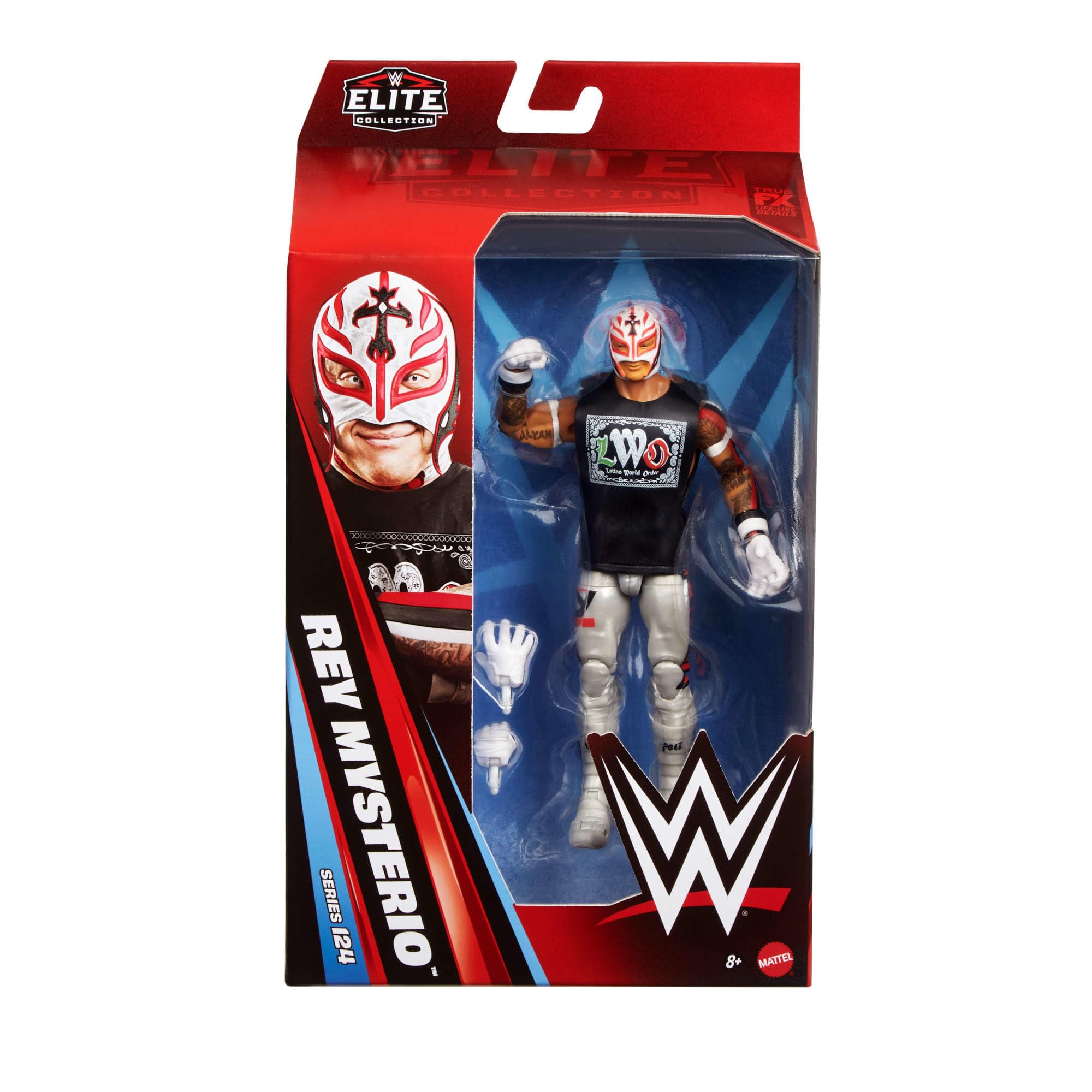 Mattel WWE Elite Actionfigur und Zubehör, Serie #125 Set, ca. 15 cm große Sammelfigur Rey Mysterio mit 25 Bewegungspunkten und austauschbaren Händen, JHT67, [Mehrfarbig]