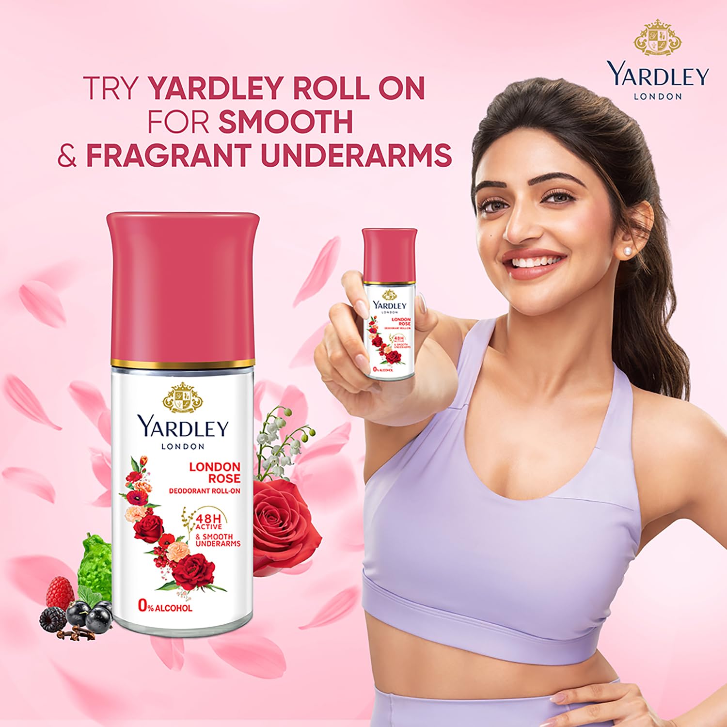 Yardley London London Rose Underarm Deodorant Roll On | With Licorirce Extract & Floral Extracts | Smooth & Eventoned Underarms | 72 H Long Lasting Floral Scent| 0% Alcohol & Dermat Approved | For Women | 50ml 3