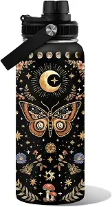 Orange Butterfly Moon Flower Water Bottle 32oz Stainless Steel Tumbler with Lid
