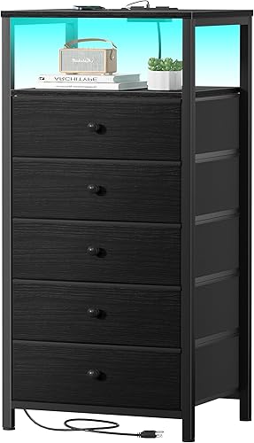 Vista 12 de BOLUO Mesita de noche blanca con estación de carga, mesa de noche LED con 2 cajones de tela, mesa auxiliar con puertos USB y tomas de corriente