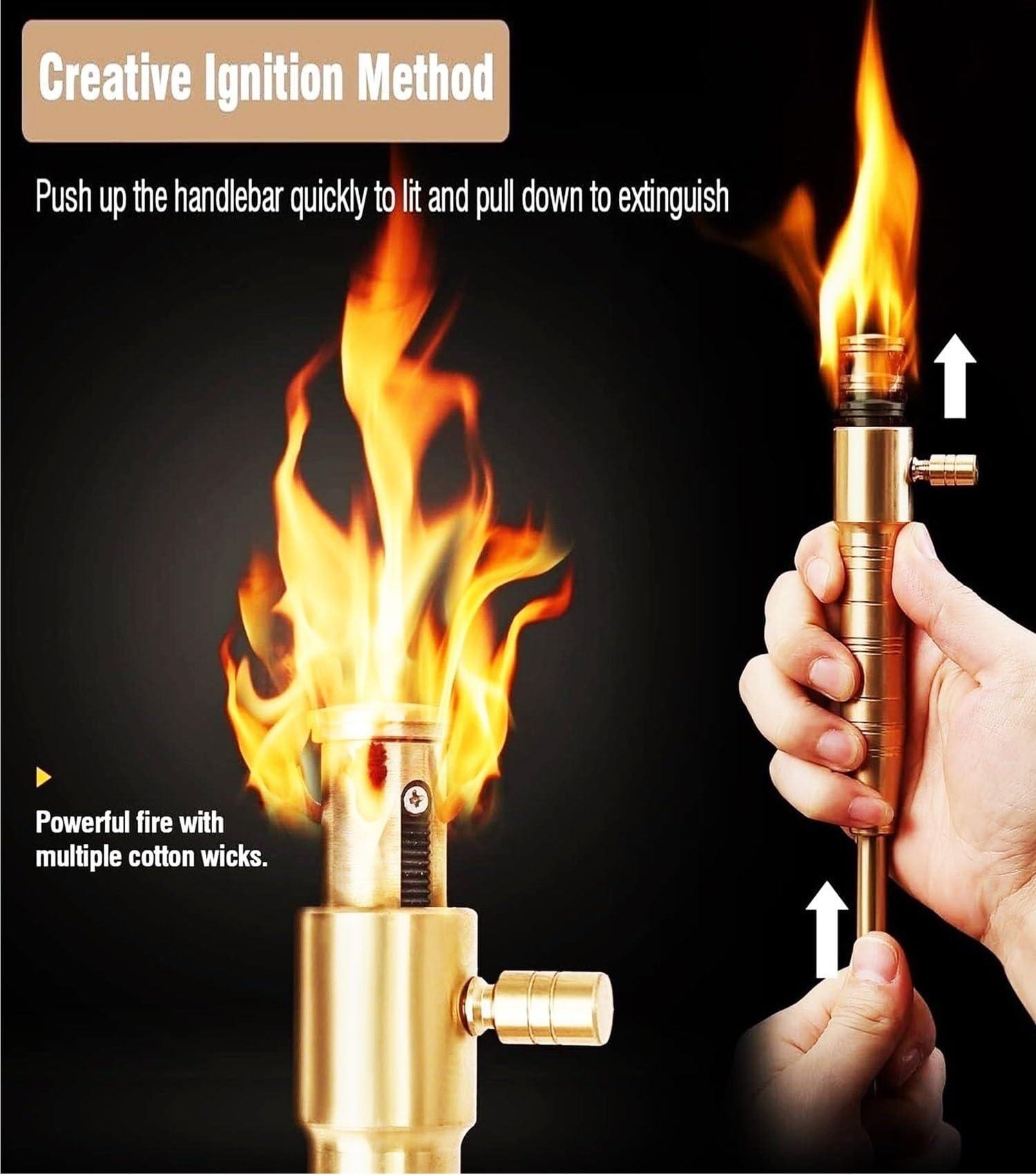 Briquet Torche Coupe-Vent - Briquet Rechargeable - à pétrole Long pour Bougies, Camping et randonnée - avec Plusieurs mèches en Coton - Pierre de Rechange Incluse(Long)