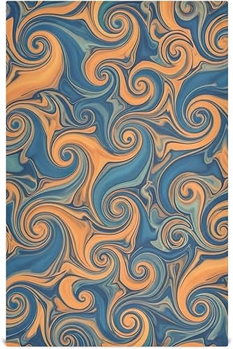 Retro Swirls Orange Blue Fluid Kitchen Towel Pack, 28x18 Inch Decorative Rags for Kitchen, Set of 4