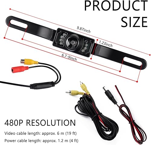 Miniatura 2 de Cámara de respaldo HD para automóvil con cámara de matrícula de visión nocturna de 8 LED, gran angular de 170, cámara de visión trasera impermeable