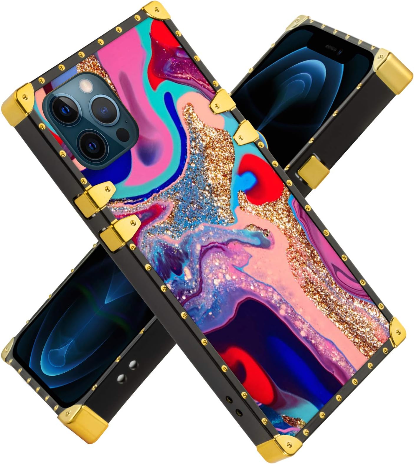 Fiyart iPhone 12 PRO MAX 6.7 INCH 2020 Case Marble Pattern Luxury Square Soft TPU and Hard PC Back Stylish Retro Cover