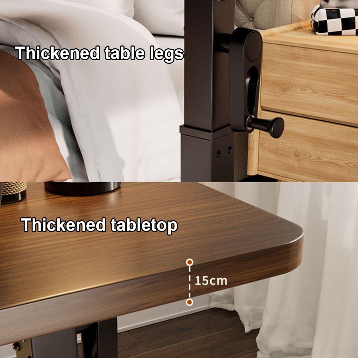 Altura Ajustable Mesa auxiliares Cama sofá,Mesa Ordenador portatil pequeña con Ruedas,Mesa for Comer en Dormitorio camao,para Salón Sofá Oficina Mesa de Comer Médica Hospital(60 * 40CM/24 * 16IN)